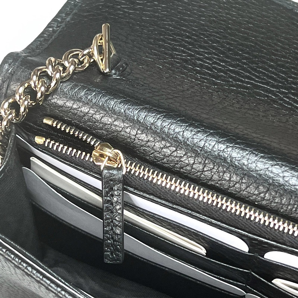 💛SOLD🖤 Black Gucci GG Interlocking Pebbled Leather Wallet On Chain - Picture 5 of 11